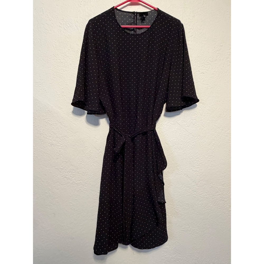 Who What Wear Target Black Polka Dot Flutter Sleeve Wrap Ruffle Dress XXL